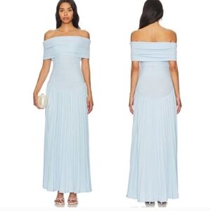 Lioness Field of Dreams Light Blue Maxi Dress Pleated off shoulder Xl